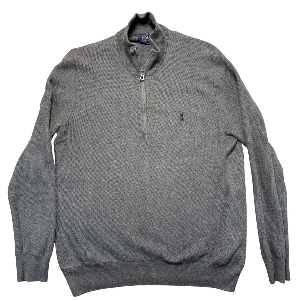 Polo Ralph Lauren Mens Grey Pima Cotton Quarter Zip Sweater Large